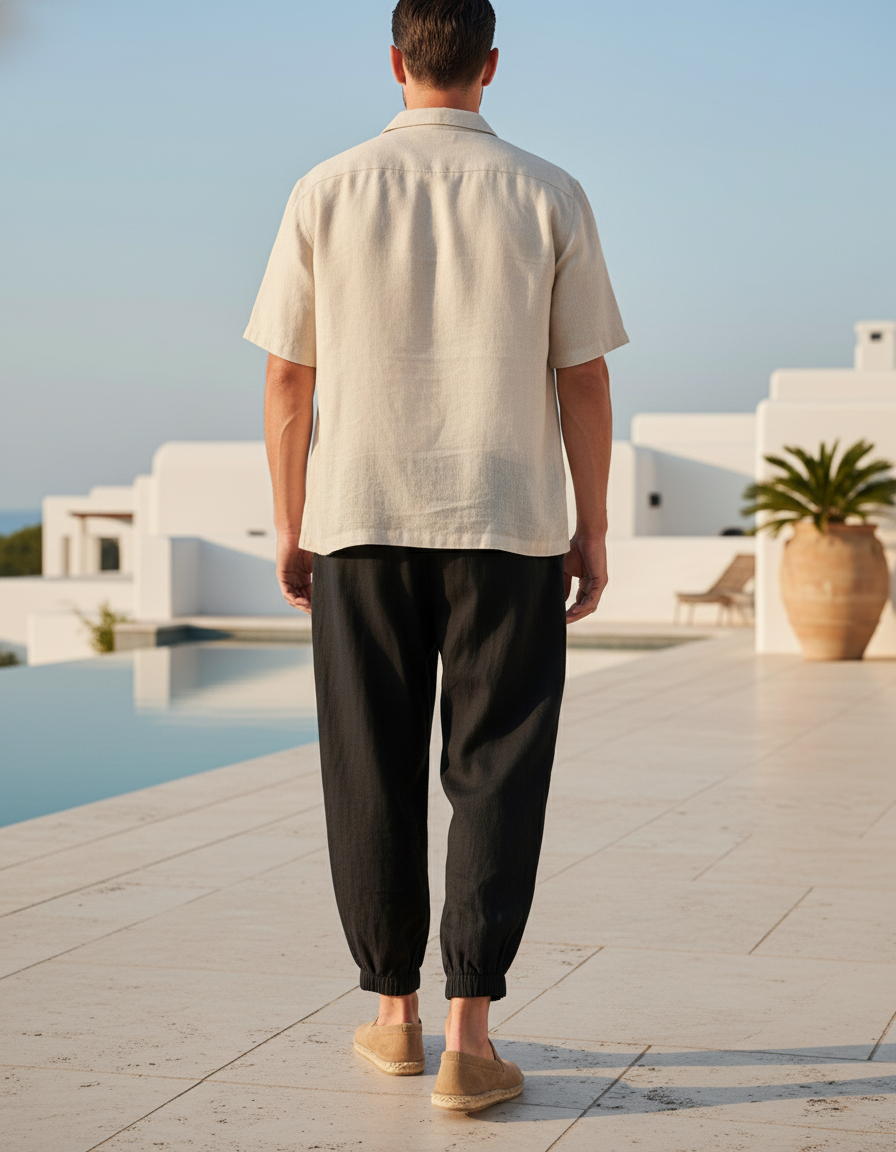 Pantalon En Lin Homme Noir Tapered Casual Été - vue 2