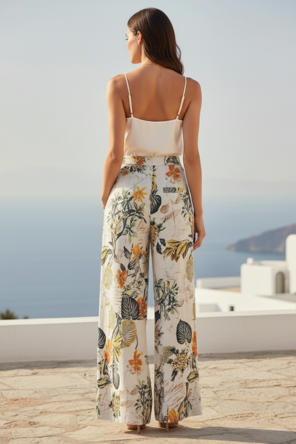 Pantalon En Lin Ample Imprimé Floral Bohème Décontracté - vue 2