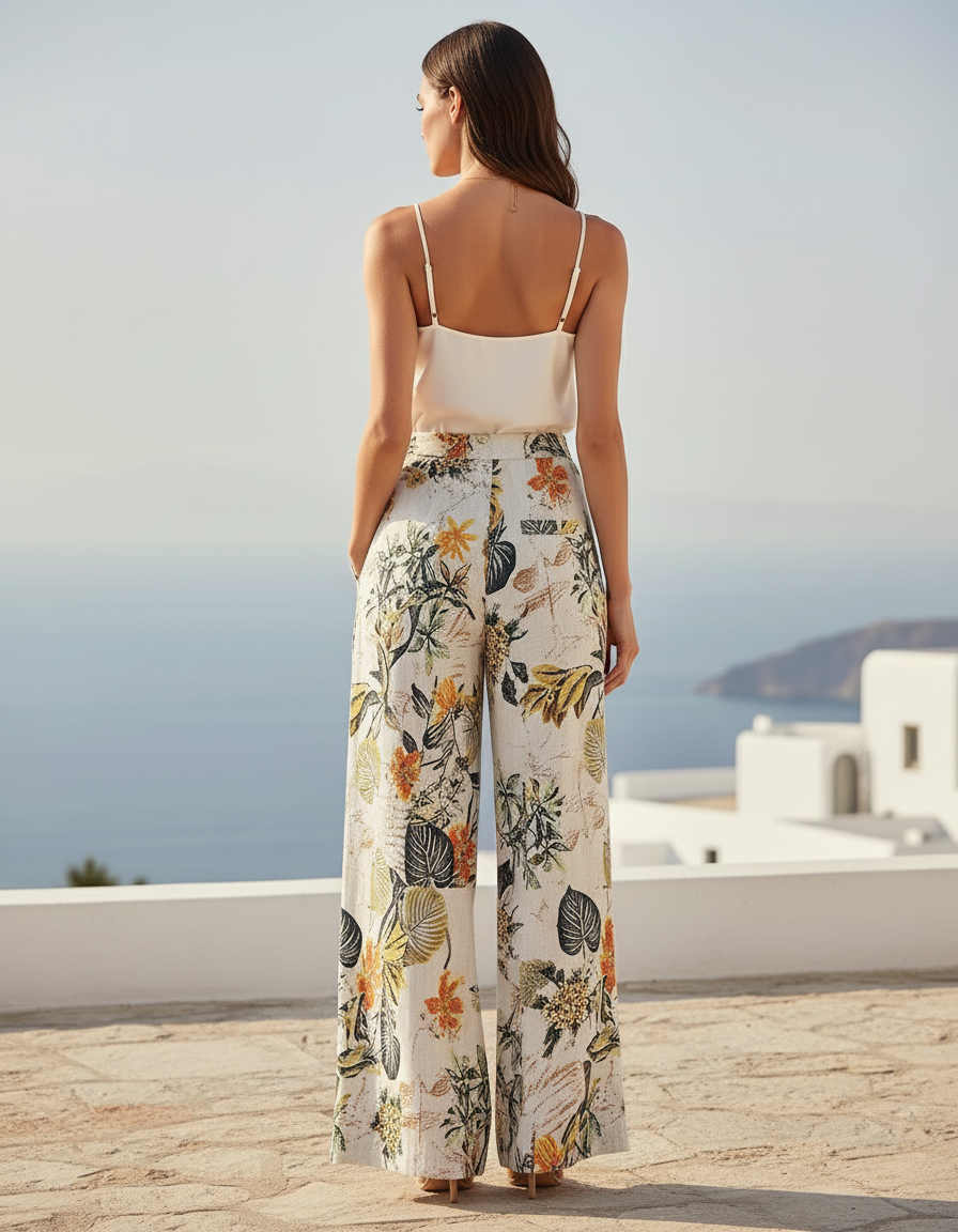 Pantalon En Lin Ample Imprimé Floral Bohème Décontracté - vue 2