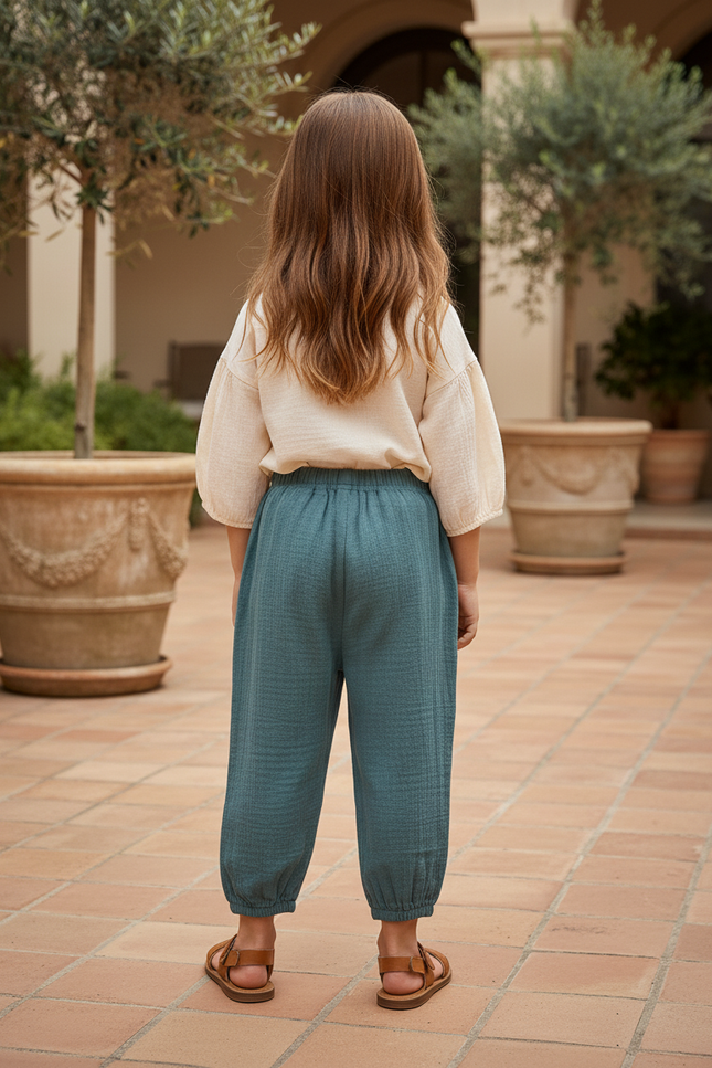 Pantalon En Lin Vert Canard Ample Fluide Fille - vue 2