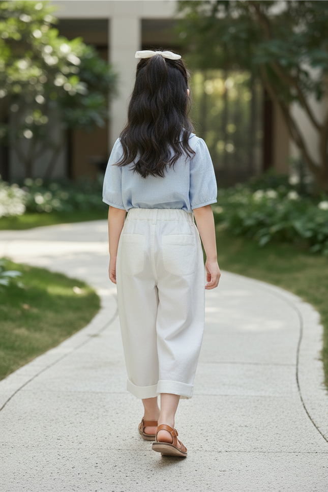 Pantalon En Lin Blanc Ample Enfant Décontracté Coton - vue 2
