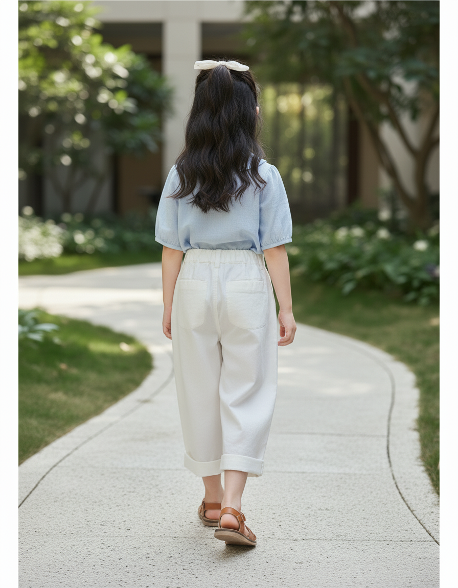 Pantalon En Lin Blanc Ample Enfant Décontracté Coton - vue 2