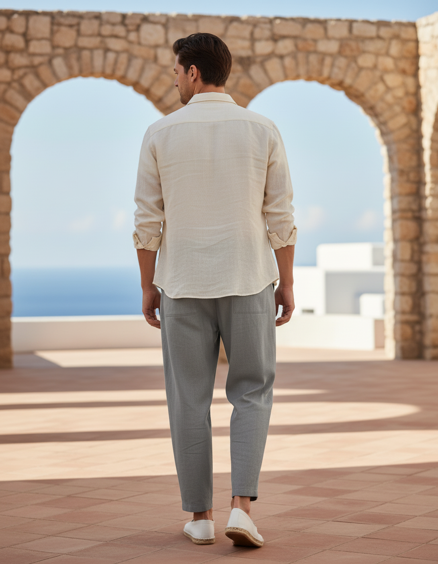 Pantalon En Lin Homme Gris Plissé Décontracté Léger - vue 2