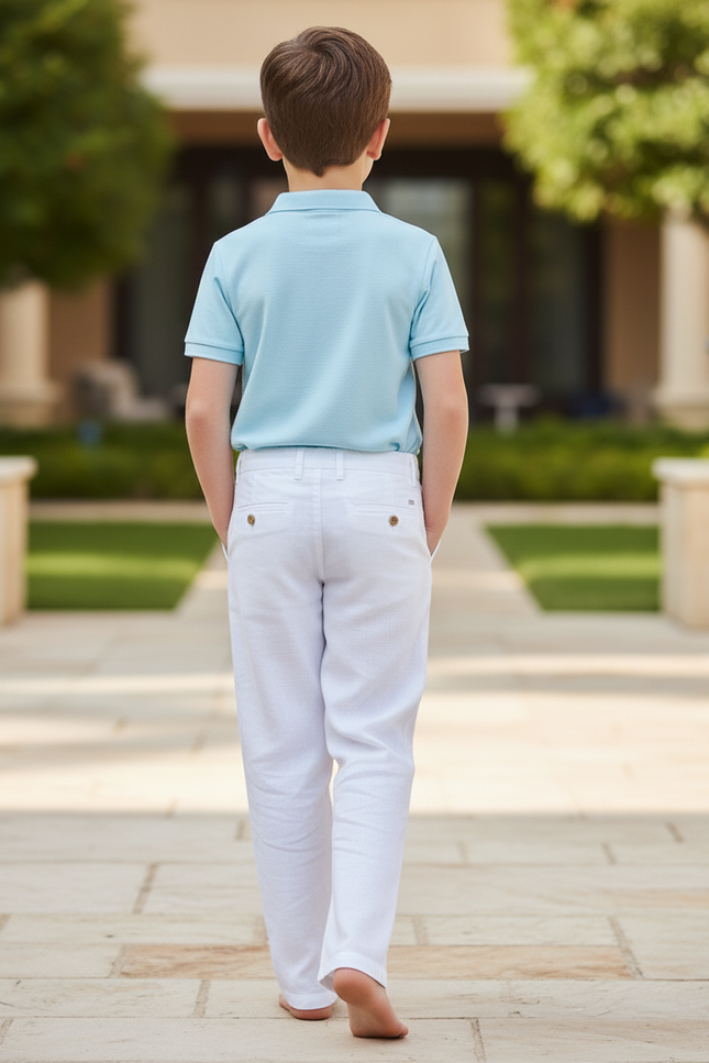 Pantalon En Lin Blanc Décontracté Garçon Léger - vue 2