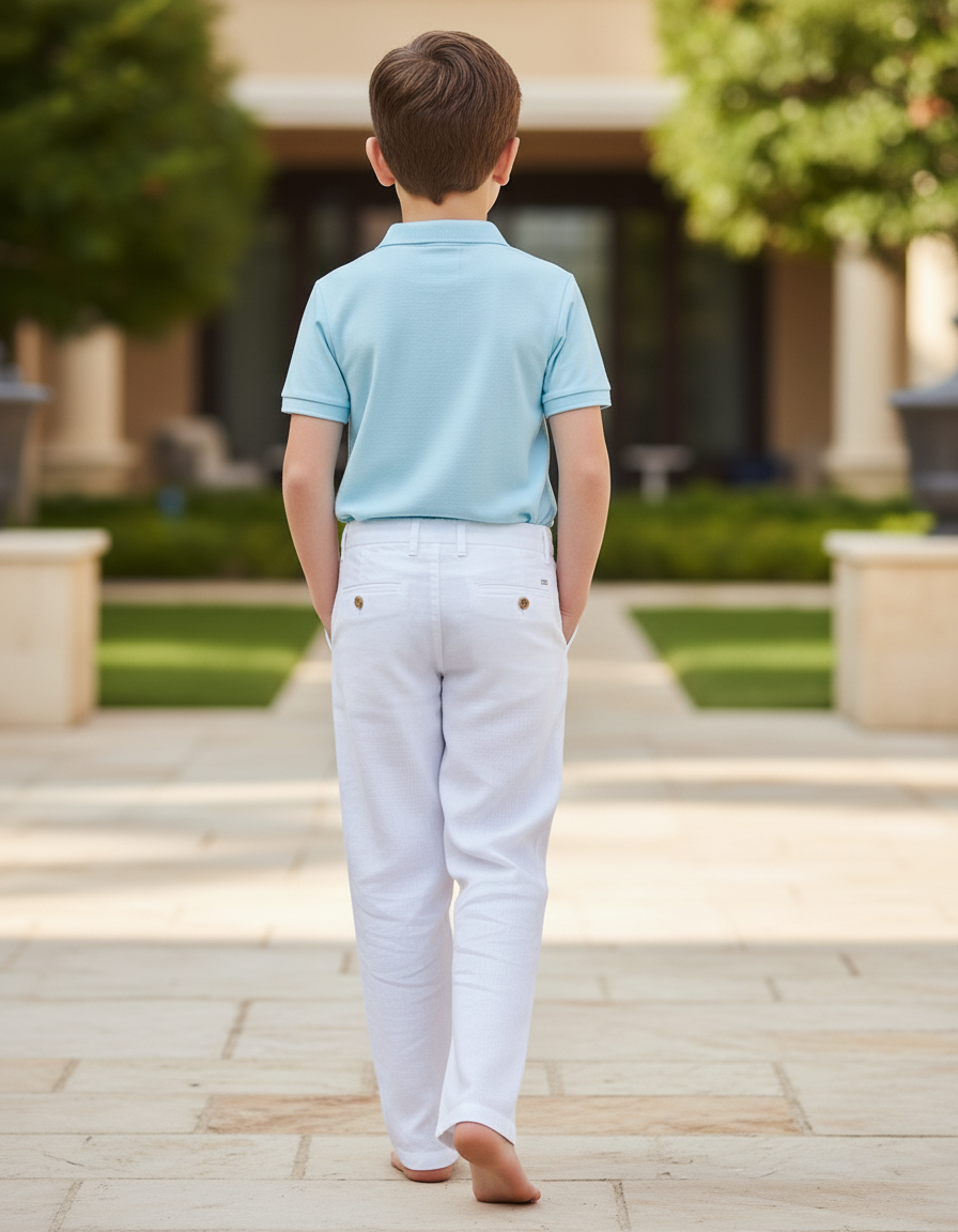 Pantalon En Lin Blanc Décontracté Garçon Léger - vue 2