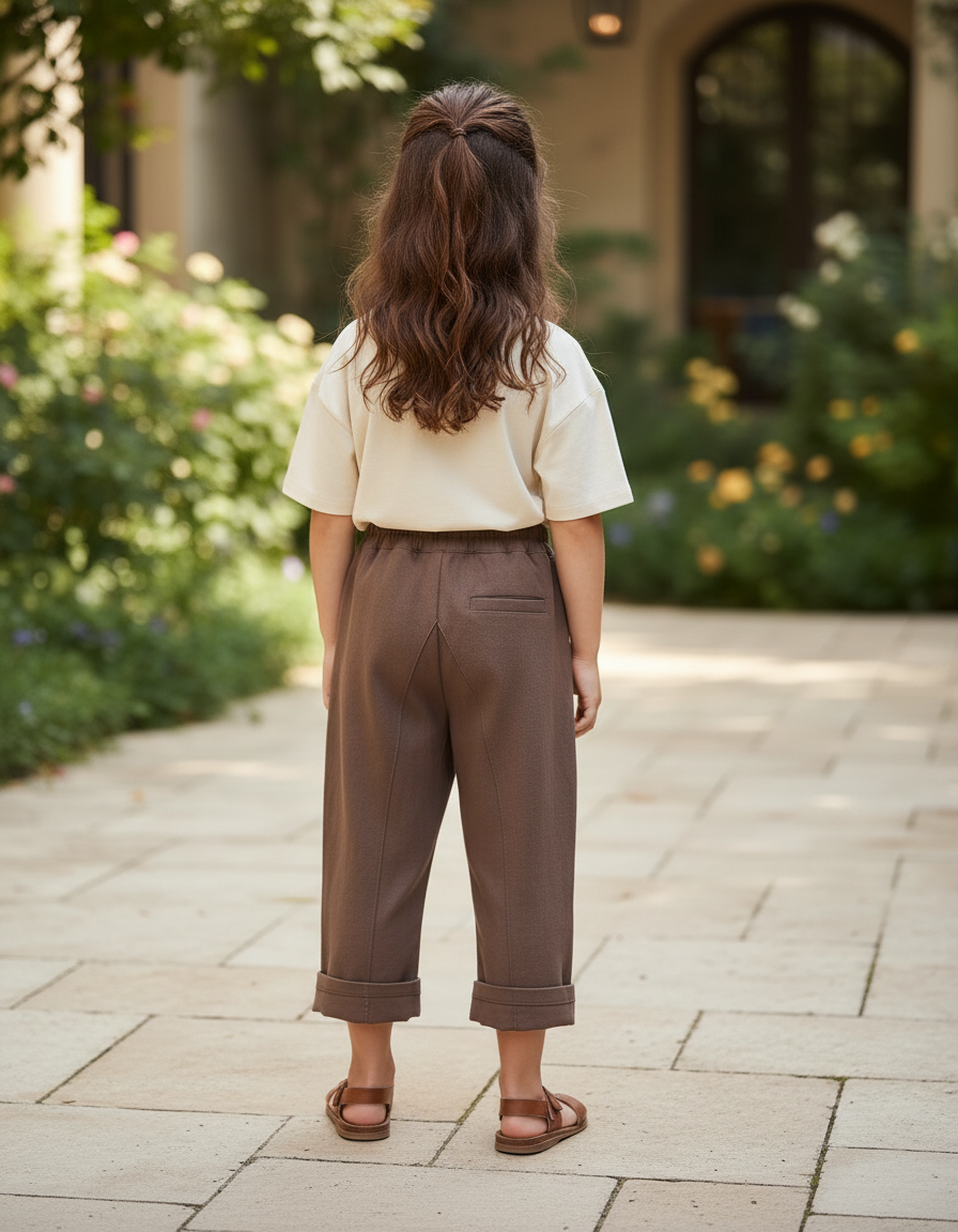 Pantalon En Lin Marron Ample Élastique Décontracté Enfant - vue 2