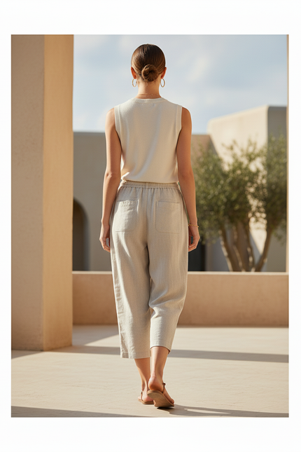 Pantalon En Lin Beige Ample Décontracté Léger - vue 2