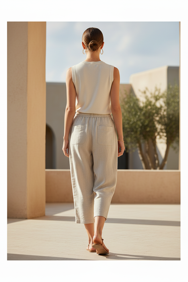 Pantalon En Lin Beige Ample Décontracté Léger - vue 2