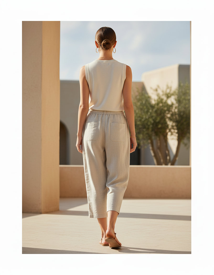 Pantalon En Lin Beige Ample Décontracté Léger - vue 2
