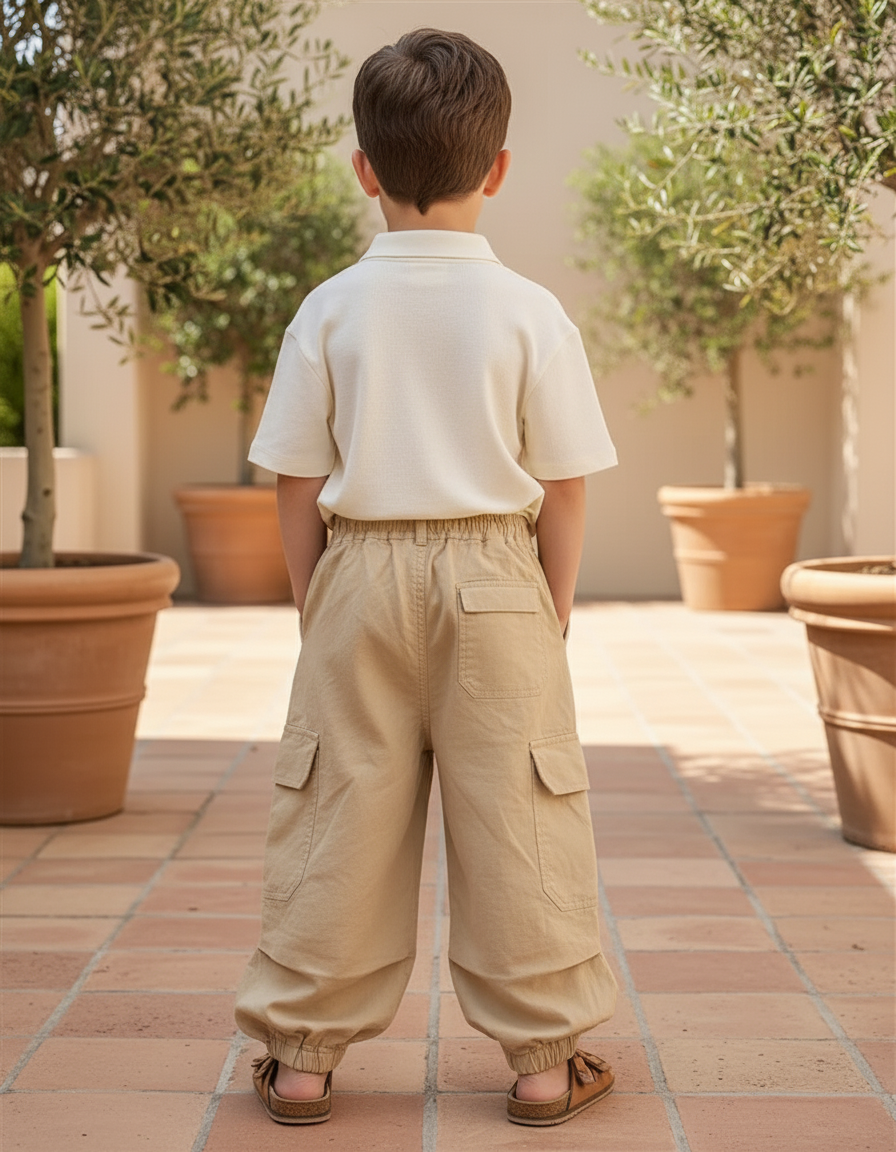 Pantalon En Lin Cargo Beige Ample Garçon Décontracté - vue 2
