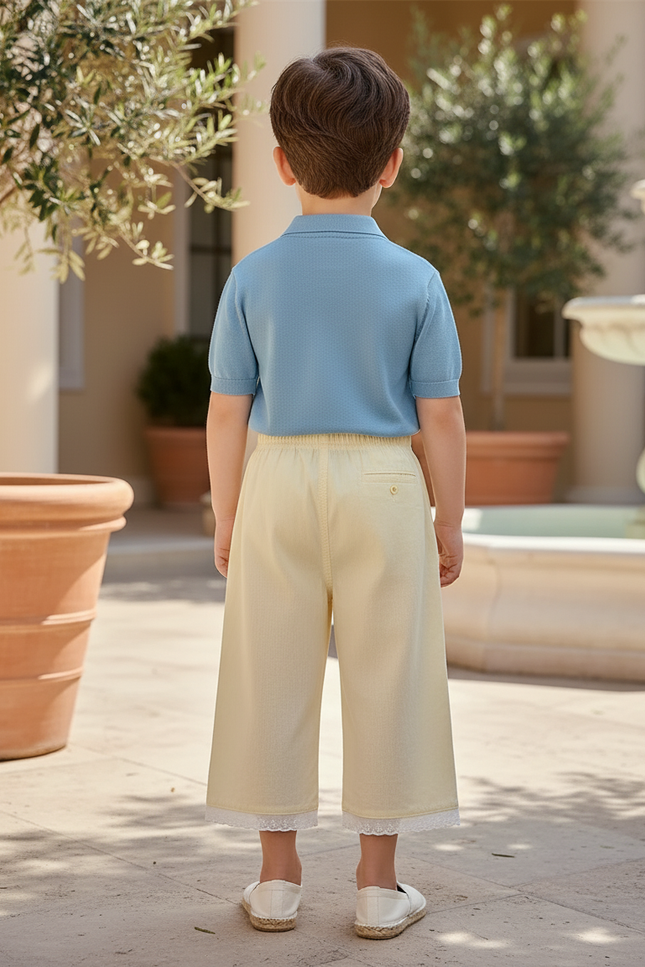 Pantalon En Lin Jaune Clair Ample Dentelle Enfant - vue 2