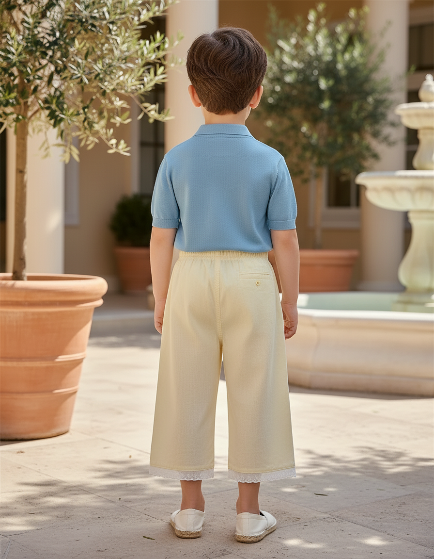 Pantalon En Lin Jaune Clair Ample Dentelle Enfant - vue 2