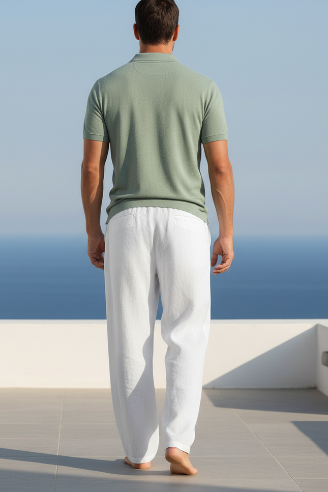 Pantalon En Lin Blanc Ample Décontracté Léger Cordon - vue 2