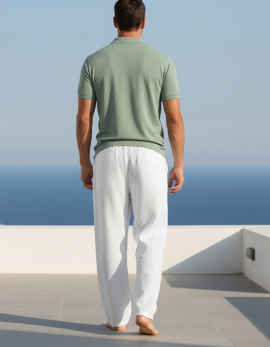 Pantalon En Lin Blanc Ample Décontracté Léger Cordon - vue 2