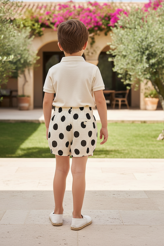 Pantalon En Lin Enfant Blanc À Pois Noirs Ample - Beige - vue 2