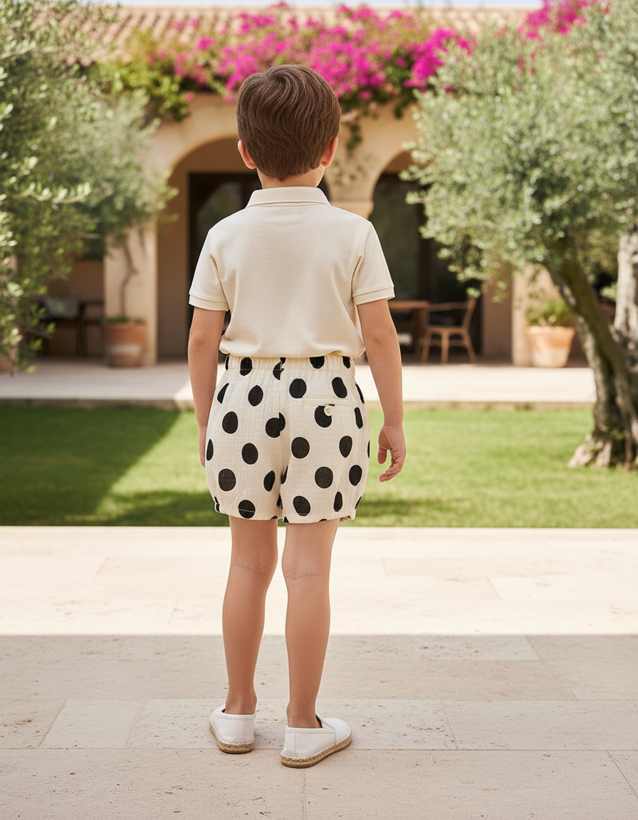 Pantalon En Lin Enfant Blanc À Pois Noirs Ample - Beige - vue 2