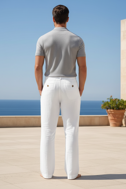 Pantalon En Lin Homme Luxe - Blanc - vue 2