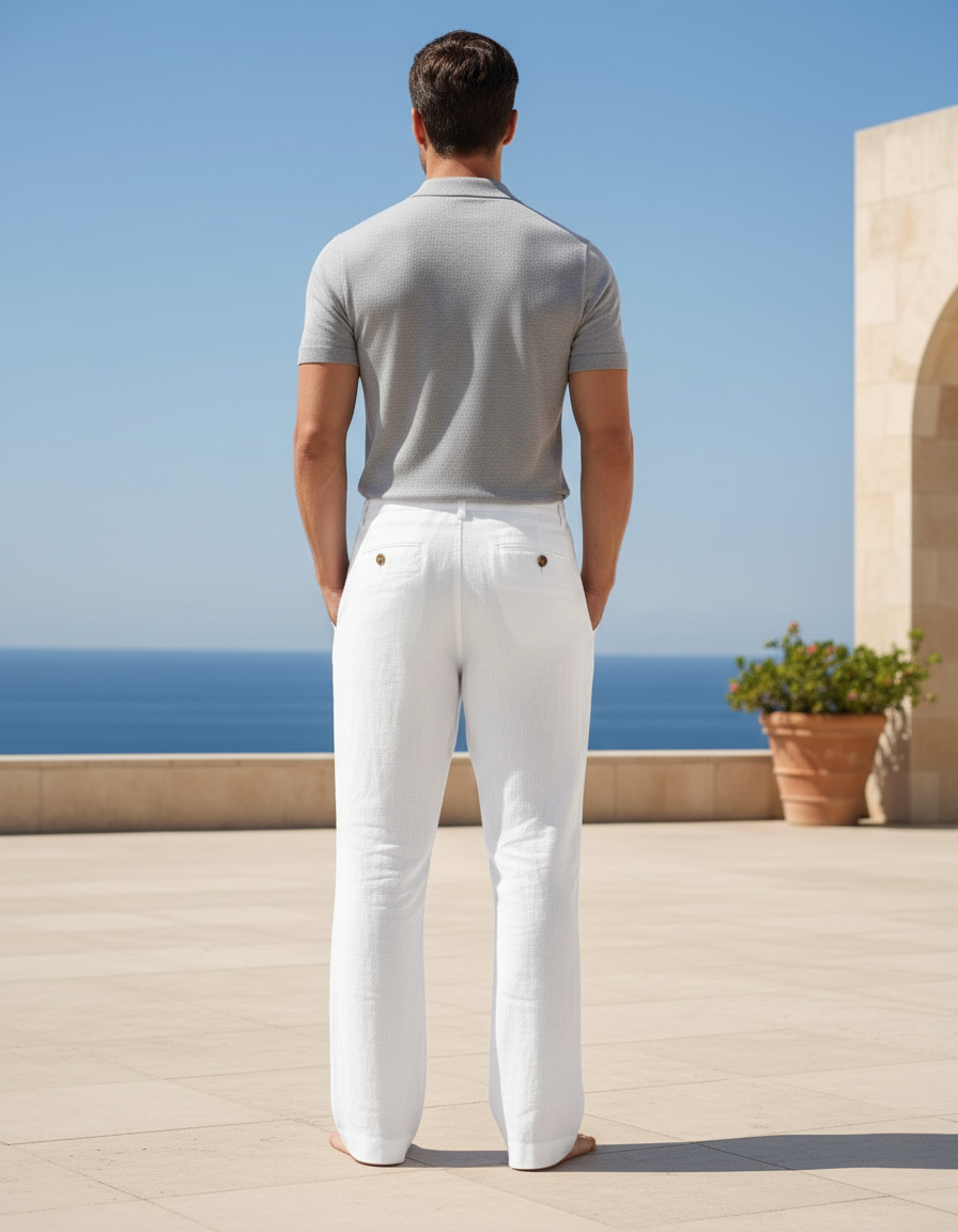 Pantalon En Lin Homme Luxe - Blanc - vue 2