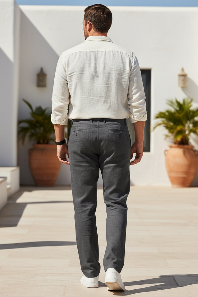 Pantalon En Lin Homme Gris Anthracite Coupe Droite Décontracté - vue 2