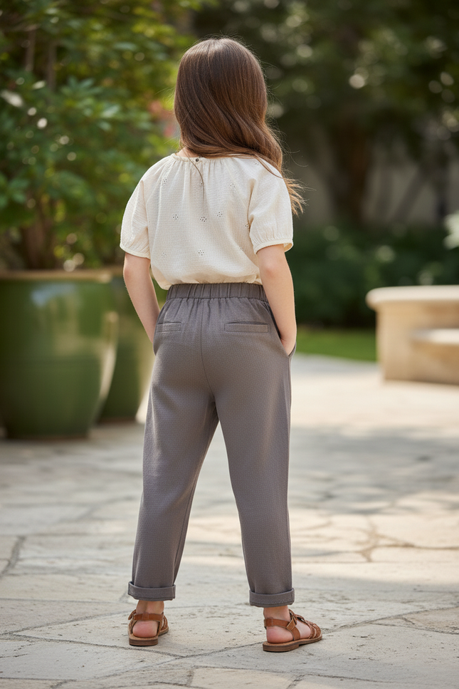 Pantalon En Lin Gris Ample Décontracté Enfant Confortable - vue 2