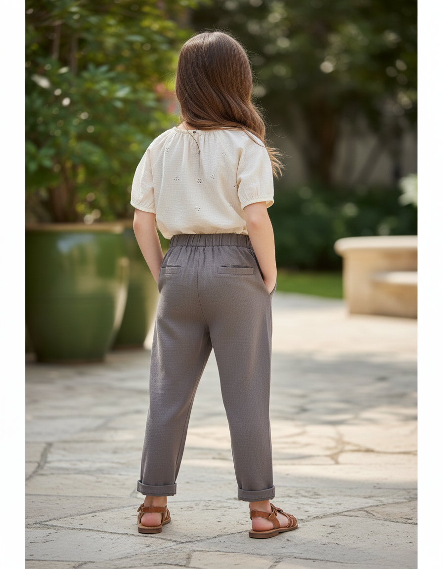 Pantalon En Lin Gris Ample Décontracté Enfant Confortable - vue 2