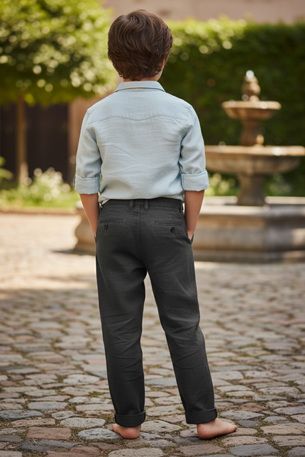 Pantalon En Lin Gris Anthracite Enfant Droit Élégant Décontracté - vue 2