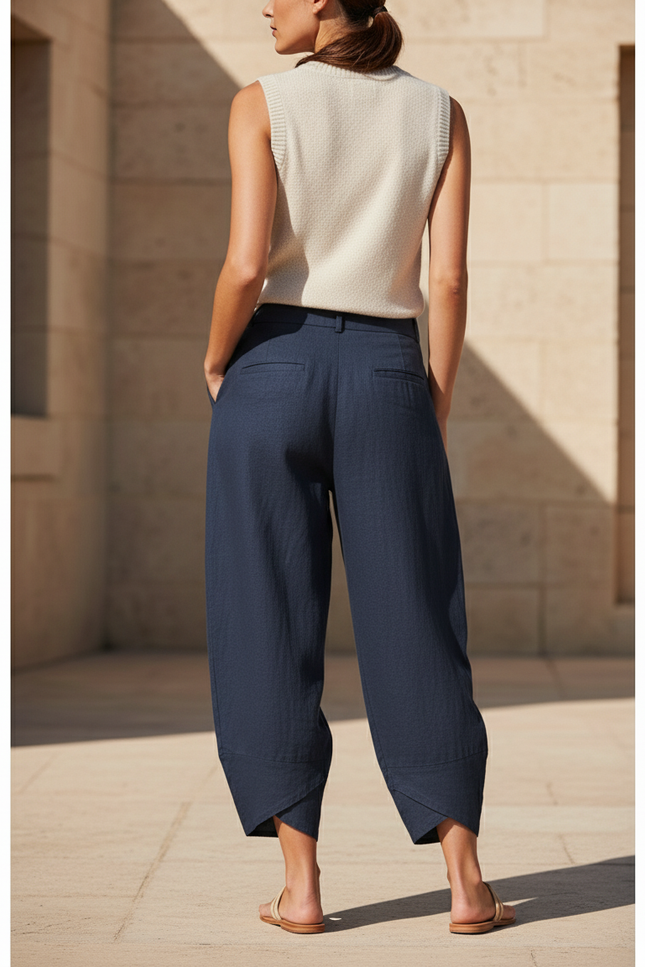 Pantalon En Lin Marine - vue 2