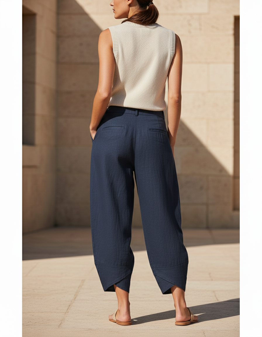 Pantalon En Lin Marine - vue 2