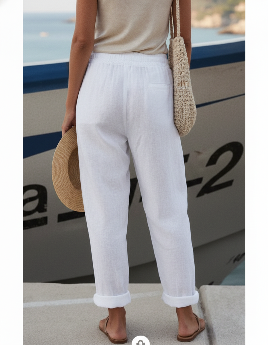 Pantalon Leger Lin - Blanc - vue 2