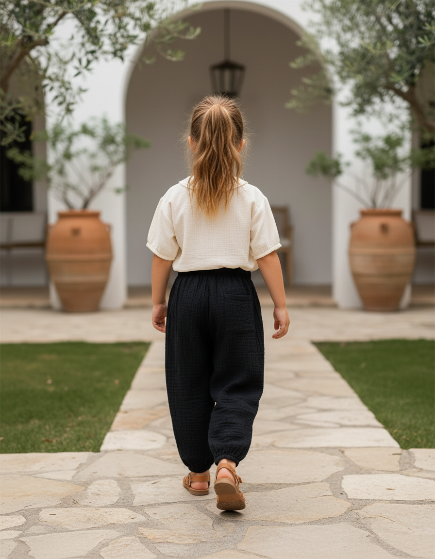 Pantalon En Lin Noir Ample Coton Harem Enfant - vue 2