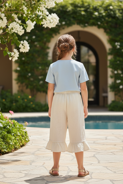 Pantalon En Lin Beige Ample Volants Fille Confortable - vue 2