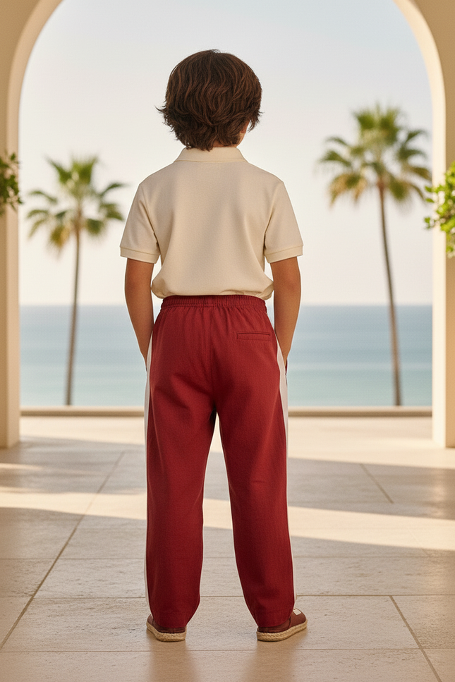 Pantalon En Lin Rouge Brique Ample Décontracté Garçon - vue 2
