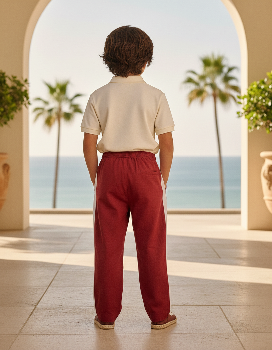 Pantalon En Lin Rouge Brique Ample Décontracté Garçon - vue 2