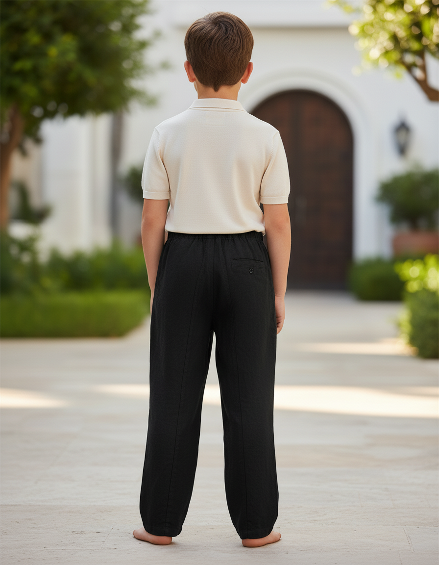 Pantalon En Lin Noir Ample Décontracté Enfant Léger - vue 2