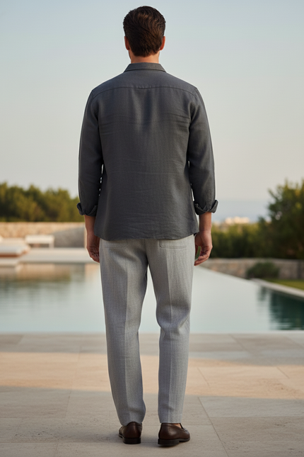 Pantalon Lin A Pince Homme - Gris - vue 2