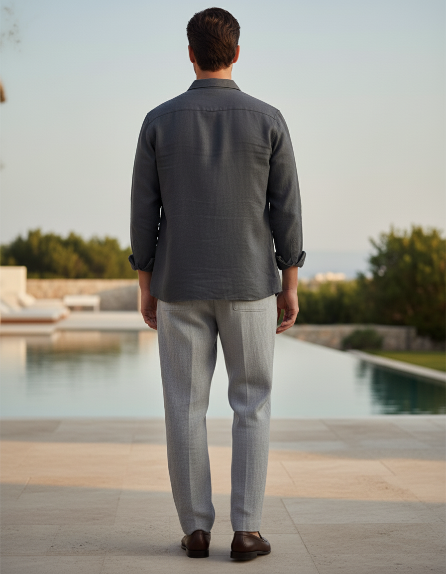 Pantalon Lin A Pince Homme - Gris - vue 2