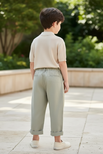 Pantalon En Lin Vert Ample Plissé Décontracté Enfant - vue 2