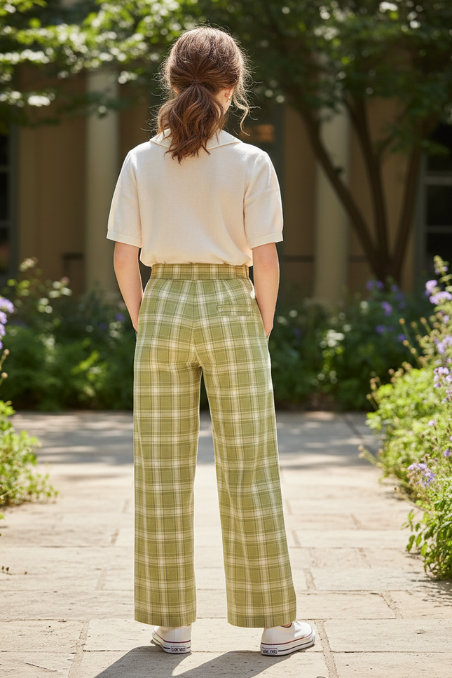 Pantalon En Lin Vert Ample Carreaux Décontracté Enfant - vue 2