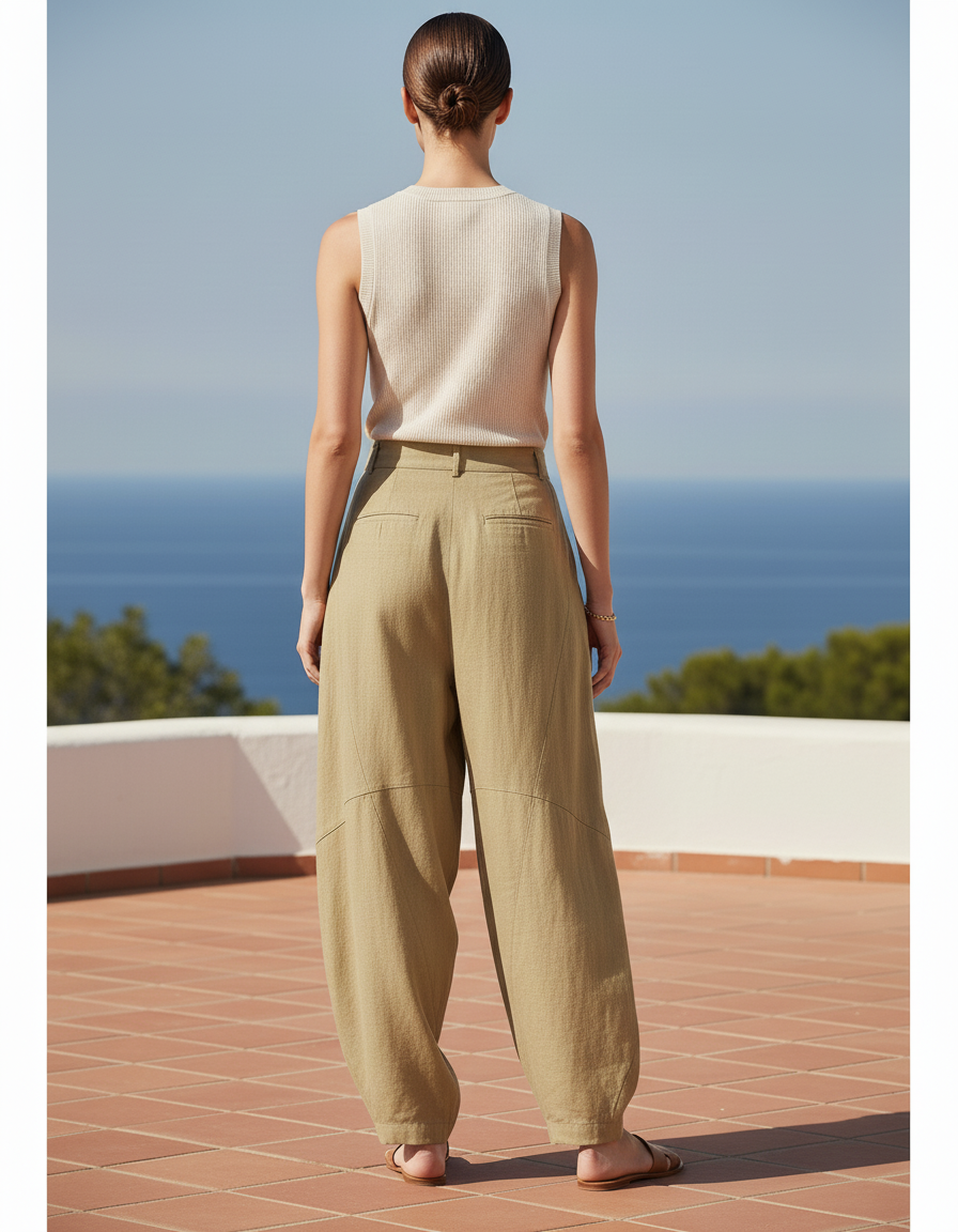 Pantalon En Lin Kaki Ample Décontracté Fluide Chic - vue 2