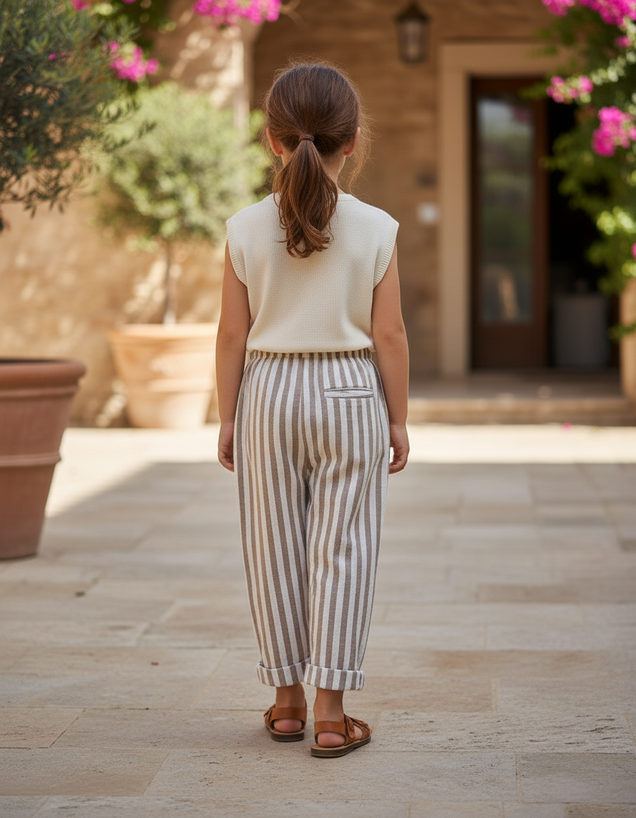 Pantalon En Lin Rayé Ample Décontracté Enfant Coton - Multicolore - vue 2