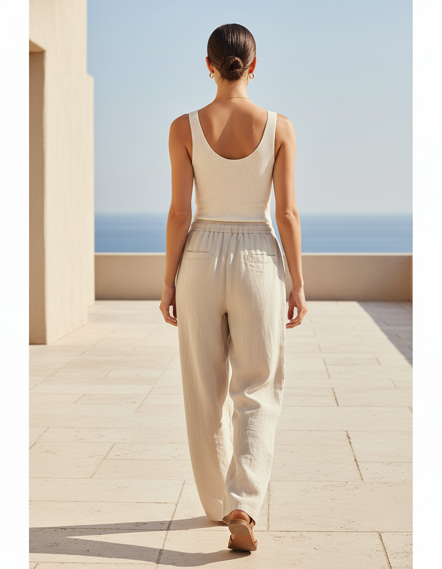 Pantalon Lin Naturel Femme - Beige - vue 2