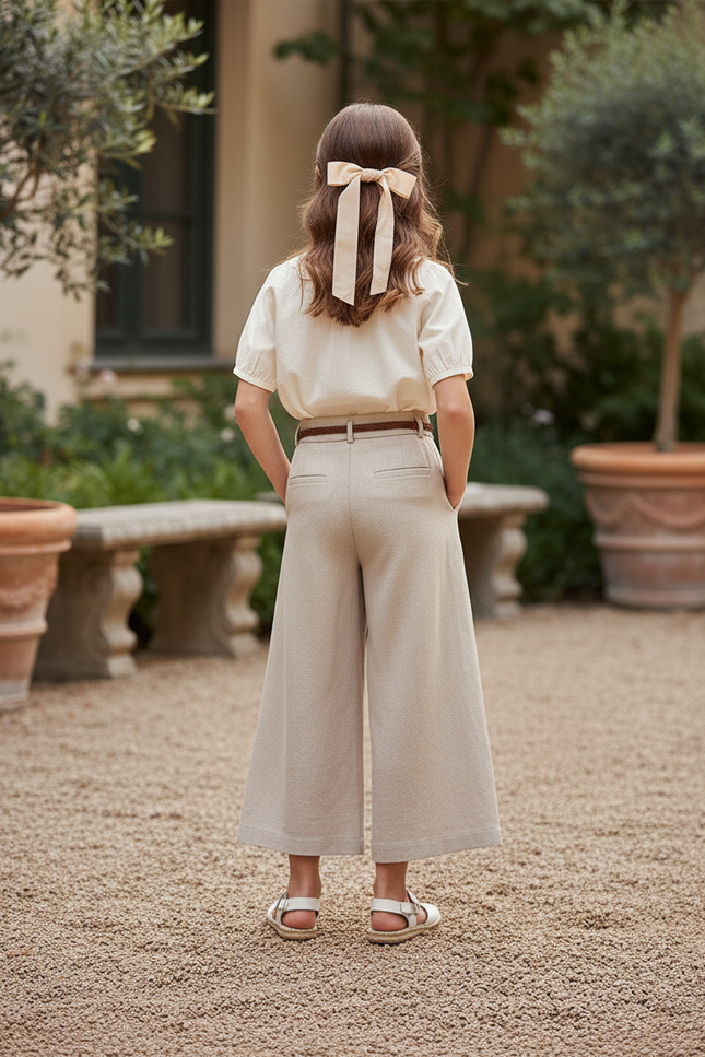 Pantalon En Lin Beige Ample Droit Enfant Élégant - vue 2