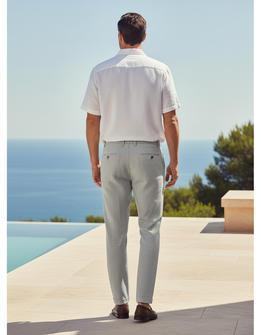 Pantalon En Lin Gris Droit Élégant Homme Micro-Motif - vue 2