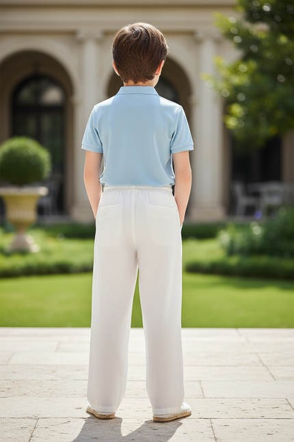 Pantalon En Lin Blanc Ample Décontracté Garçon - vue 2
