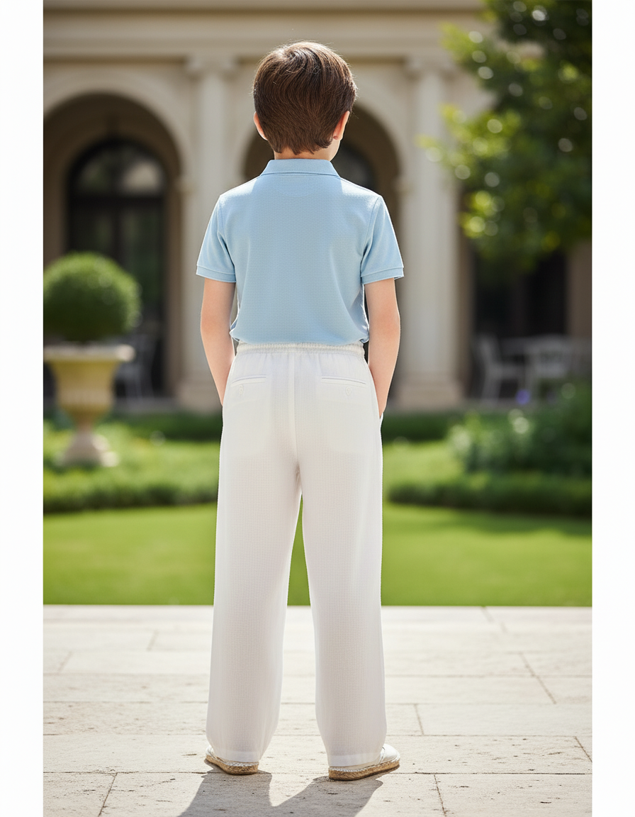 Pantalon En Lin Blanc Ample Décontracté Garçon - vue 2