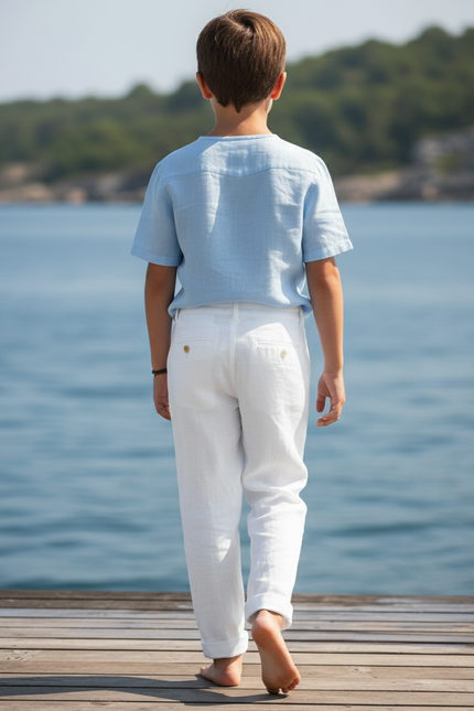 Pantalon En Lin Blanc Décontracté Léger Enfant - vue 2