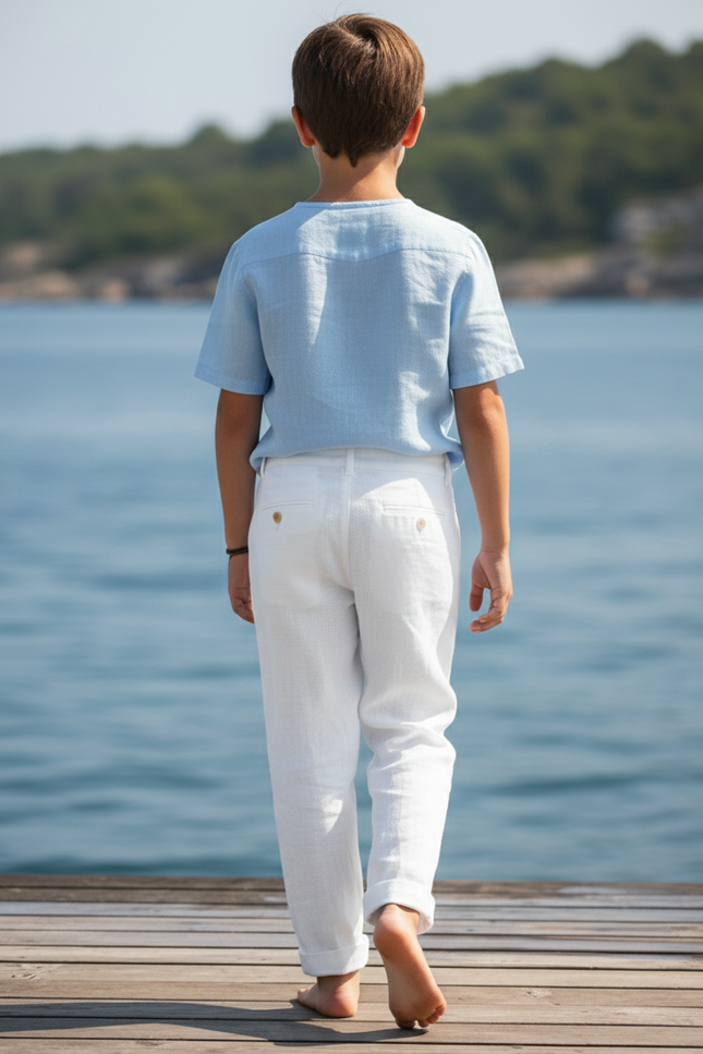 Pantalon En Lin Blanc Décontracté Léger Enfant - vue 2