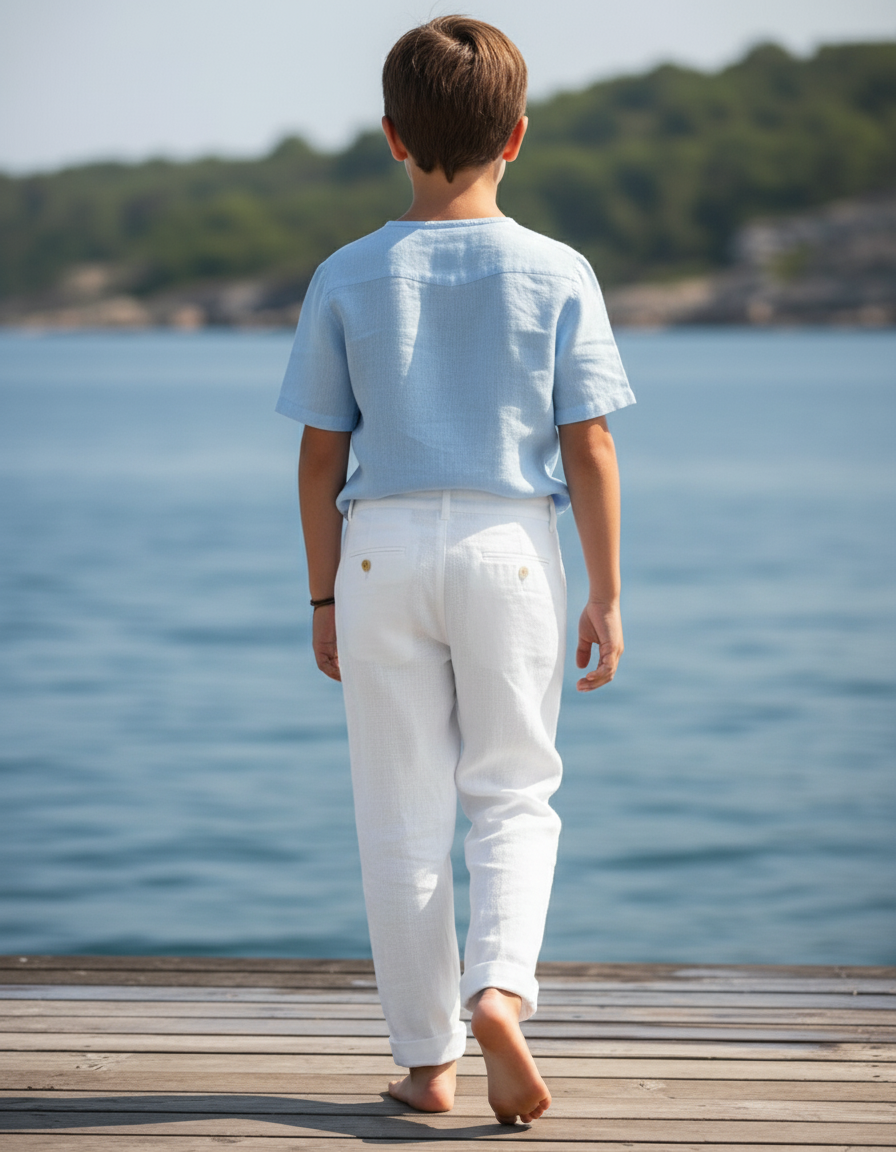 Pantalon En Lin Blanc Décontracté Léger Enfant - vue 2