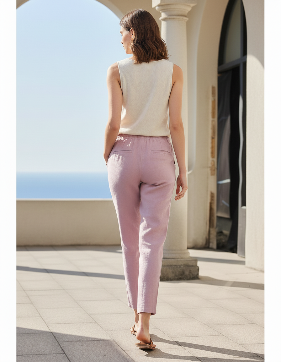 Pantalon Fusele Lin Femme - Rose - vue 2