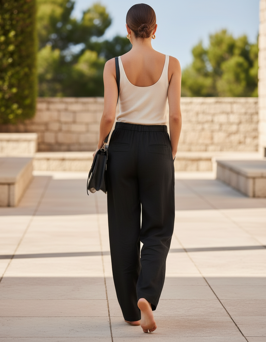 Pantalon En Lin Bdff - Noir - vue 2